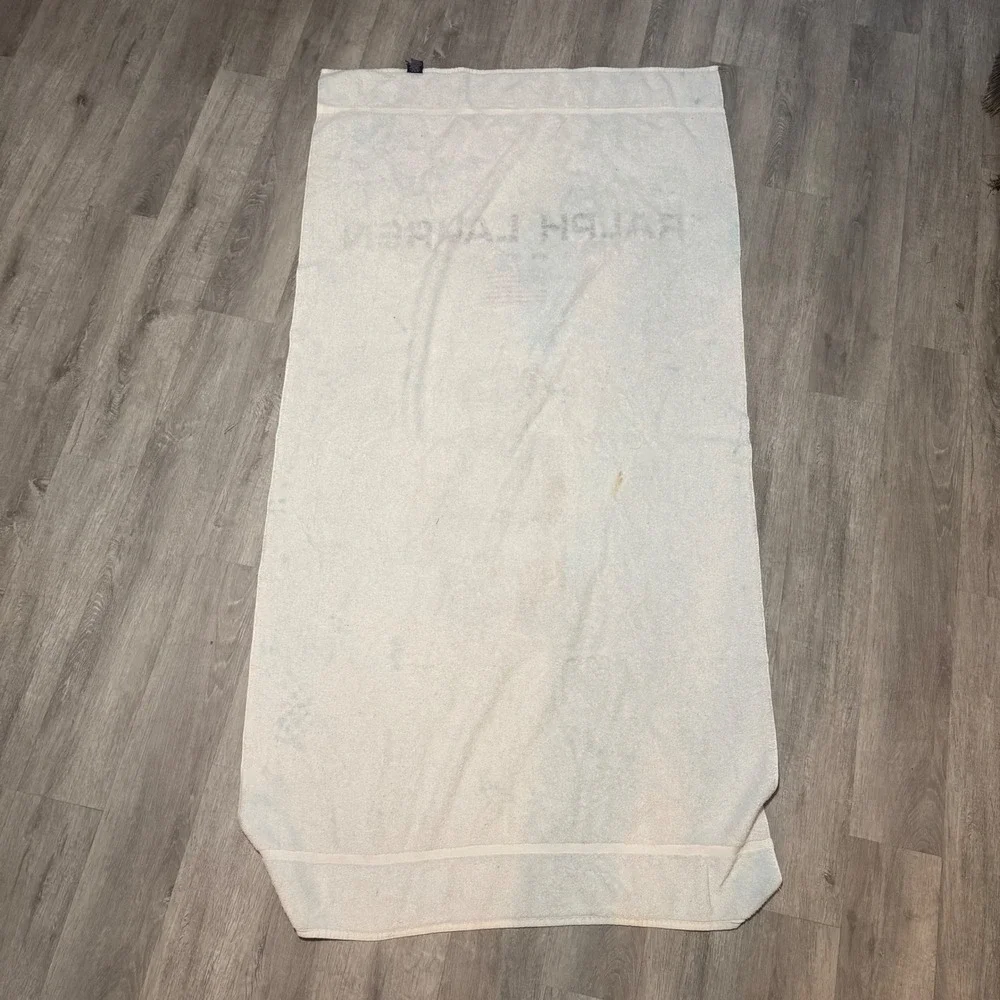 Vintage Ralph Lauren Sport Polo Bear Tennis Beach Towel White Cotton 34x64